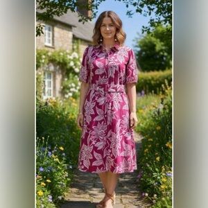 UNTUCKit Cotton Stretch Pink Jackie Midi Shirtdress with Belt Size 6